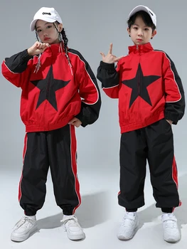 Детская одежда для танцев в стиле хип-хоп, свободные пальто, брюки, спортивный костюм для мальчиков с длинными рукавами, одежда для тренировок для девочек, одежда для джазовых выступлений BL11693
