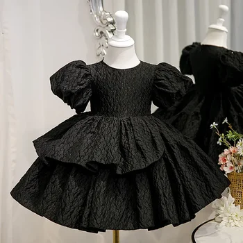 Детские бальные платья принцессы в стиле Лолиты для девочек, детское черное блестящее платье, детские платья на День рождения и крестины, детская одежда из бутика