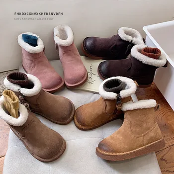 Детские ботинки для девочек и мальчиков, теплые зимние ботинки для девочек в стиле ретро, ботильоны Sapato, теплые зимние ботинки, хлопковая детская обувь