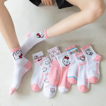 Детские носки Kawaii Sanrio Hello Kittys, Милые девочки, Игрушки из мультфильмов и аниме, Теплые Домашние носки с принтом, впитывающие пот, Дышащие, Подарок