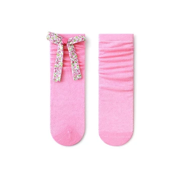Детские носки для девочек, дышащий вязаный бант, весенне-летние повседневные носки для домашних вечеринок для маленьких девочек