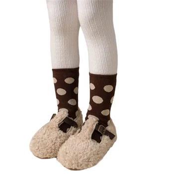 Детские носки с утолщенной петлей, ретро Теплые носки в круглый горошек, хлопчатобумажные носки осенне-зимней длины для мальчиков и девочек от 3 до 10 лет