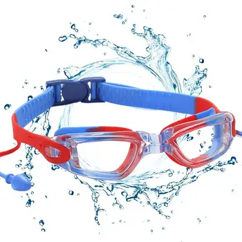 Детские плавательные очки Водонепроницаемые Противотуманные очки для бассейна С берушами, Не пропускающие воду, Эластичный ремешок высокой четкости для плавания