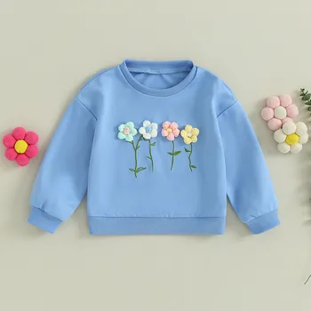 Детские толстовки для девочек, Весенне-осенняя одежда, Свободные пуловеры с 3D цветами, Топы, детские вещи, Одежда