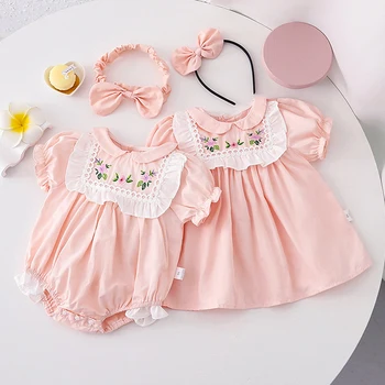 Детское Платье с вышивкой сестер для маленьких девочек с коротким рукавом, комбинезон для маленьких девочек, платье для детской одежды 