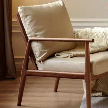Диван-кресло из массива дерева простое современное кресло для гостиной с кожаной спинкой из черного ореха кресло для отдыха на балконе