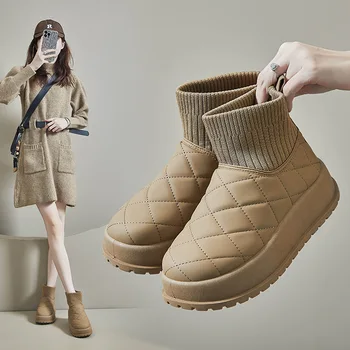 Добавьте кашемировые зимние сапоги с высоким берцем женские 2023 зима новая модная версия теплая повседневная хлопчатобумажная обувь