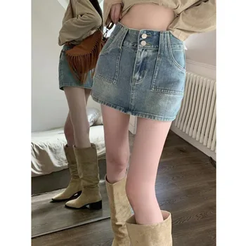 Женская Тонкая облегающая джинсовая мини-юбка для женщин 2023, летняя новинка, джинсовая юбка в стиле ретро с высокой талией, уличная одежда, сексуальные короткие юбки
