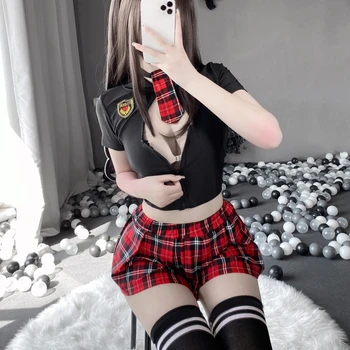 Женская униформа для косплея японской школьницы мощностью 85 Вт, Сексуальный топ с юбкой в клетку, Трусы с бантом