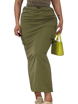 Женская юбка-футляр Y2k с низкой талией, Длинное полуплатье, Лето-Весна, Уличная вечеринка, Боковые карманы, Однотонная юбка