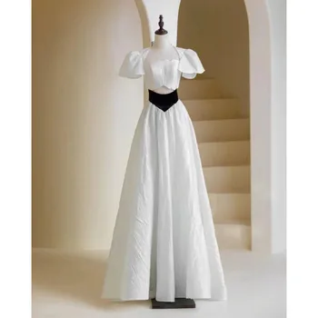 Женское модное вечернее платье с коротким рукавом, Элегантные французские белые длинные платья трапециевидной формы Vestidos De Fiesta