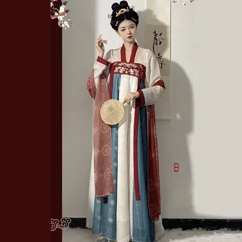Женское платье Hanfu Китайский Традиционный Женский костюм Hanfu для Косплея на Хэллоуин Летнее Шифоновое Красно-синее платье Hanfu