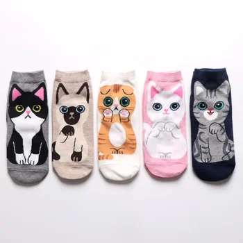 Забавные милые Женские носки с животными из Японского мультфильма Kawaii Cat Dog, короткие носки-лодочки, корейские модные повседневные носки для девочек, весна