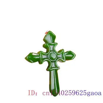 Зеленый нефритовый крест кулон ожерелье подарки Белый Натуральный жадеитовый амулет Резные ювелирные изделия Китайский шарм Женская мода