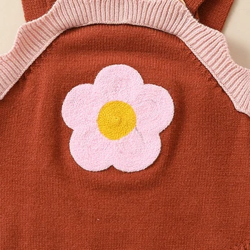 Зимний свитер-ползунки для маленьких девочек, повседневный комбинезон без рукавов с цветочной вышивкой