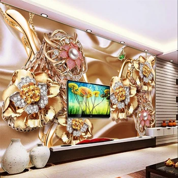 Изготовленные на заказ Крупногабаритные Европейские обои 3D Богатые ювелирные изделия Цветы Фотообои Бумага Шелковая ткань Гостиная ТВ Фон Декор стен