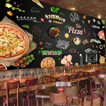 Изготовленный на Заказ Текстовый Логотип Пицца Снэк-Бар Обои 3D Западный Ресторан Быстрого Питания Промышленный Декор Настенные Обои Papel De Parede 3d