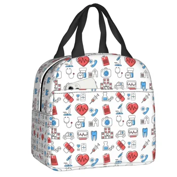Изолированная сумка для ланча с забавным рисунком медсестры для женщин, водонепроницаемый мультяшный термоохладитель для кормления, касса для бенто, кассы для пикника, путешествия