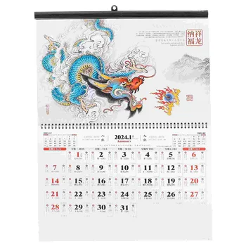 Календарь на 2024 год, висящий на стене дома, Китайский Новый год, Ежегодный планировщик, ежемесячный декор