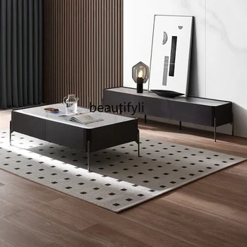 Каменная плита, журнальный столик, шкаф для телевизора, сочетание простой современной креативной мебели для гостиной, легкая роскошь