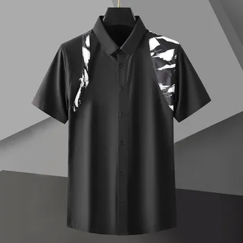 Качественная летняя рубашка с короткими рукавами контрастной строчки для мужчин, приталенные деловые повседневные рубашки, блузка-смокинг для светской вечеринки