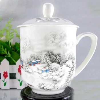 Керамическая чашка с бесплатной доставкой, чашка из цзиндэчжэньского костяного фарфора с крышкой, офисная индивидуальная чашка с ручной росписью