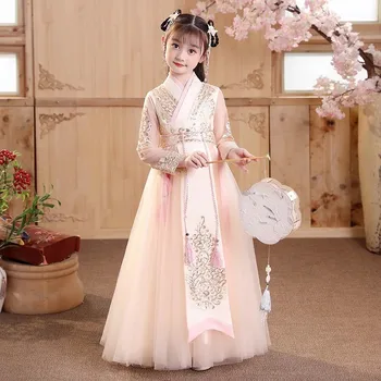 Китайское платье Hanfu Для девочек, Древний Традиционный вышитый карнавальный костюм феи для косплея, милое детское платье для вечеринки по случаю Дня рождения
