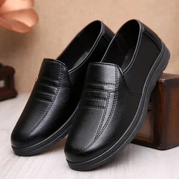 Кожаная повседневная обувь для мужчин, водонепроницаемые лоферы, Мужская модельная обувь, Износостойкая, Деловая, черная Дышащая обувь для мужчин