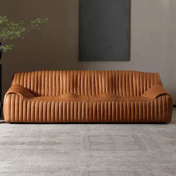 Кожаный диван в древнем китайском стиле, гостиная, Современный дизайнерский американский ретро-диван с масляно-восковой кожей, Карамельная волна