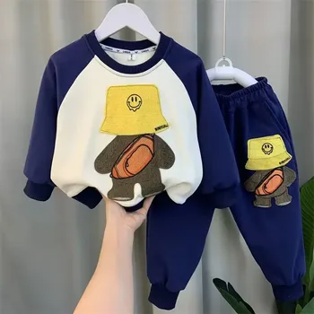 Комплект одежды для мальчиков 2023, новый весенне-осенний комплект, детский свитер с рисунком, штаны, комплект детской одежды из 2 предметов