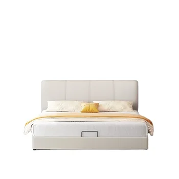 Комплекты мебели Кровать King Size, кожаная Современная спальня, роскошный квадратный каркас кровати