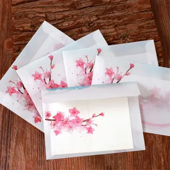 Конверт из сернокислотной бумаги Kawaii для хранения приглашений, Винтажная обложка для поздравительной открытки с цветами Персика, Канцелярские принадлежности, Полупрозрачный конверт
