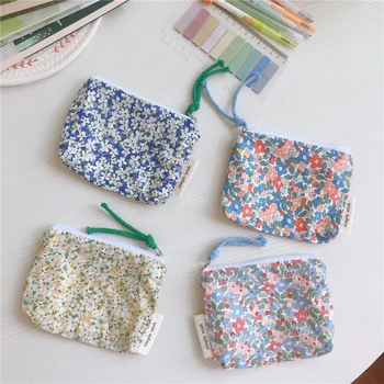 Корейская Мини-Хлопчатобумажная сумка с фрагментированным цветком, наушники, Губная помада, Мини-сумка для хранения косметики, сумка для карт