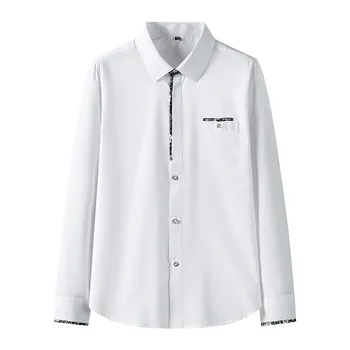 Корейская неглаженая рубашка для мужчин, однотонные повседневные рубашки с длинным рукавом, Мужская Рабочая рубашка на пуговицах с карманами обычного покроя