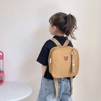 Корейский Детский рюкзак с вышивкой милого Медведя, школьные сумки для мальчиков, Модный мультяшный рюкзак на молнии для маленьких девочек, Детские холщовые сумки