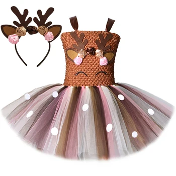 Костюм оленя для маленьких девочек, платья для рождественской вечеринки, детское платье-пачка принцессы, косплей оленьих рогов, детская одежда Vestido