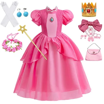 Костюм принцессы персикового цвета для девочек, кружевное элегантное платье, танцевальная вечеринка, косплей, костюм принцессы на Хэллоуин для малышей