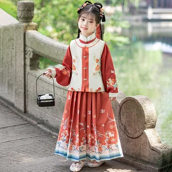Костюм Феи для девочек с цветочной вышивкой Hanfu, платья принцесс для китайских традиционных народных танцев, одежда для косплея для детских вечеринок