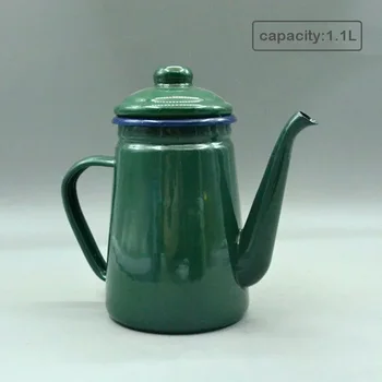 Кофейник с эмалью объемом 1,1 л, Армейский Зеленый чайник, Ресторанный чайник Hot Pot для дома, Эмалированная чашка для кофейника