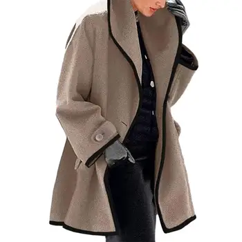 Куртка средней длины, Стильная Женская контрастная куртка с лацканами, Теплое пальто средней длины с карманами для Осенне-зимней уличной одежды Ручной работы