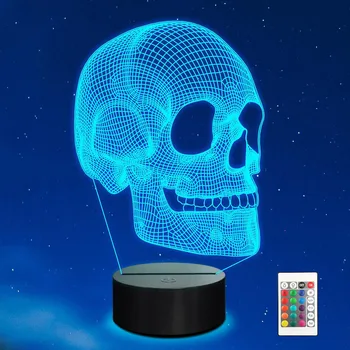 Лампа с 3D-иллюзией скелета, светодиодная настольная лампа, ночник с черепом, лучший подарок на Рождество и Хэллоуин на день рождения для маленьких мальчиков