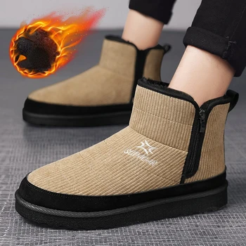 Легкие Зимние ботинки на плоской подошве; Мужская Новинка 2024 года; Зимняя Модная Плюшевая Удобная Хлопчатобумажная обувь Для отдыха на открытом воздухе; Спортивная Обувь для отдыха