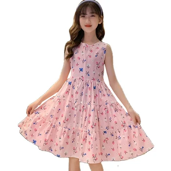 Летние платья для девочек клубничные летние платья для девочек Детское платье без рукавов в повседневном стиле Одежда для девочек