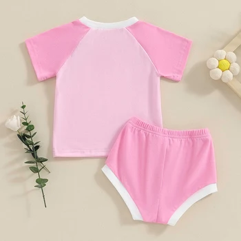 Летняя одежда для новорожденной девочки, футболка в цветном блоке с коротким рукавом, шорты с эластичной резинкой на талии, комплект одежды для девочек из 2 предметов