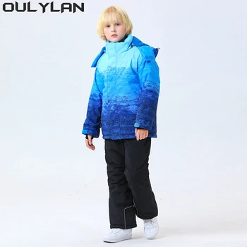 Лыжный костюм Oulylan для девочек и мальчиков Зима -30 ℃, детская Лыжная одежда, Теплые Водонепроницаемые Куртки, Брюки, комплект детской одежды