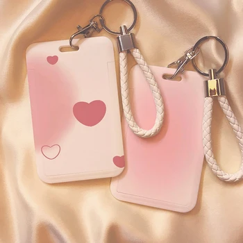 Милые розовые держатели кредитных карт Love, брелок, банковские удостоверения личности, бейдж, чехол для карты, визитница, студенческие принадлежности