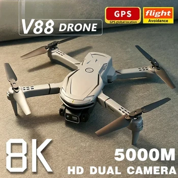 Мини-Дрон V88 8K 5G GPS Профессиональная HD аэрофотосъемка с дистанционным управлением самолетом HD Квадрокоптер с двумя камерами Игрушечный беспилотник