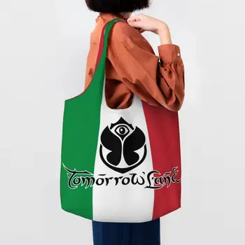 Многоразовая хозяйственная сумка Tomorrowlands с флагом Италии, женская холщовая сумка через плечо, моющиеся продуктовые сумки для покупок, сумочка
