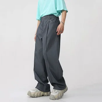 Модная мужская одежда, Новые Повседневные Мужские Однотонные Костюмные брюки, Свободные Широкие брюки, Корейские модные Прямые брюки wr8048