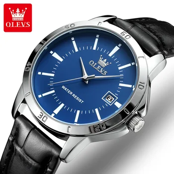 Модные кварцевые часы OLEVS Simplicity для мужчин с кожаным ремешком, водонепроницаемые часы, классические деловые мужские наручные часы, эксклюзивная новинка